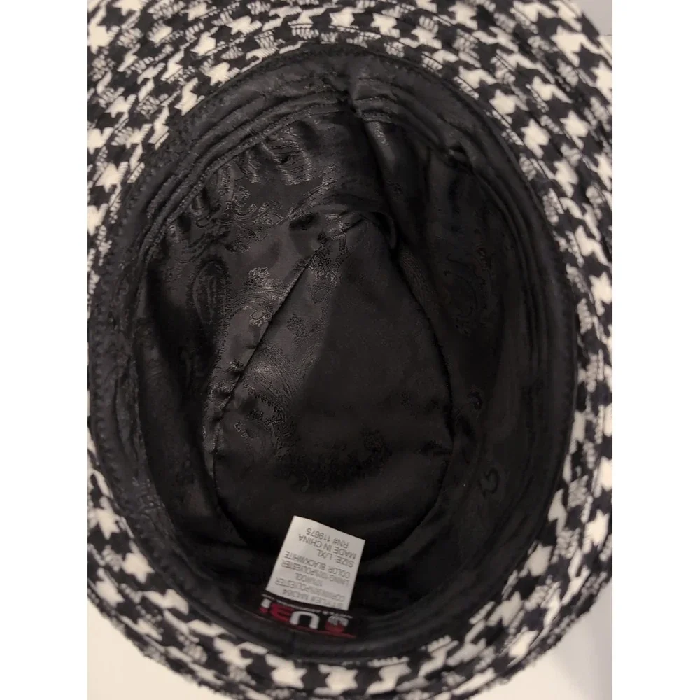 Unisex Houndstooth Fedora‎ with Black Velvet Band Wool Blend Size L/XL